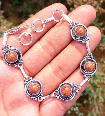 Pulsera de piedras preciosas de piedra solar enchapada en plata de ley 925 1 pieza joyería curativa Foto 1 de 2