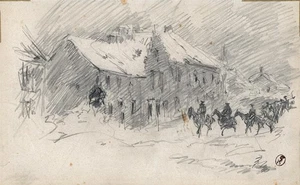 Charles Huard (1874-1965) antike Bleistiftzeichnung - Straßenszene 1. Weltkrieg um 1915 - Bild 1 von 6