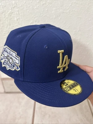 Thank You Jackie Robinson Blue and Gold 50th LA Dodgers Fitted 7 5/8 Hat New Era - Image 1 of 4