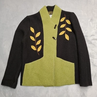South Wool Cardigan Jacket Womens S Toggle Button Embroidered Leaf Cottagecore - Изображение 1 из 4