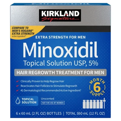 KIRKLAND Minoxidil 5% Extra Strength Men Hair Regrowth Solution 6 Months Supply - Image 1 of 3