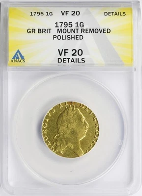 1795 Great Britain Gold Guinea ANACS VF20 Details - Mount Removed & Polished - Image 1 of 4