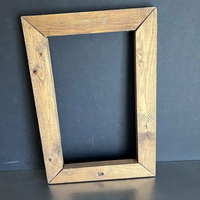 Rustic Wooden Picture Frame Handmade No Glass 12 By 7" Brown Stain Made USA - Image 1 of 4