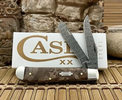 Case XX USA 2024 Natural Maple Burl 15091 Ladder Damascus Mini Trapper Knife - Image 1 of 4