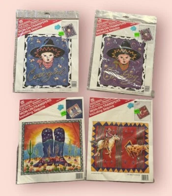 Vintage Banar Design Cor Completa Cowboy Ocidental Cowgirl Ferro Na Transferência Você Escolhe - Imagem 1 de 4