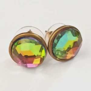 Michal Negrin Stud Earrings Watermelon Rainbow Faceted Dome Round Crystal Gift - Picture 1 of 11