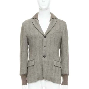 YVES SAINT LAURENT brown herringbone cashmere silk layered collar jacket FR48 M - Picture 1 of 10