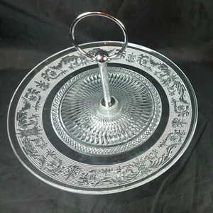 Retro Decorative Pressed Glass Cake Stand - Picture 1 of 5