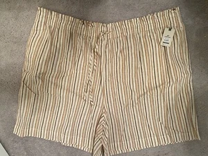 TERRA & SKY LINEN STRIPED Elastic Waist Front Pockets Shorts Size 4X Tan & White - Picture 1 of 2