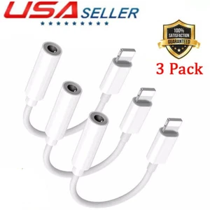 3Pack For iPhone Headphone Adapter Jack 8 Pin to 3.5mm Aux Cord Dongle Converter - Picture 1 of 12