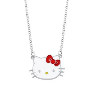 Silver Red Bow White Hello Kitty Cat Kitten Pendant Chain Necklace - Picture 1 of 1