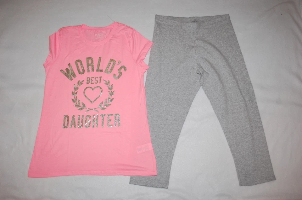 Camiseta Rosa Manga Gorra Niñas MEJOR HIJA DEL MUNDO Gris Capri Leggings M 7-8 Foto 1 de 1