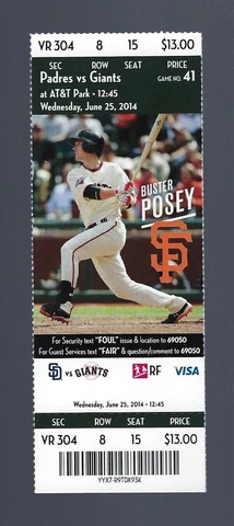 TIM LINCECUM NO-HITTER 2014 MLB PADRES @ SF GIANTS FULL UNUSED TICKET - JUNE 25 Cover