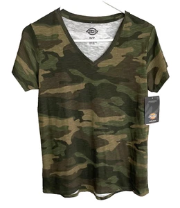 NWT Dickies Women's Green Camo V-Neck Tee XS - Picture 1 of 4