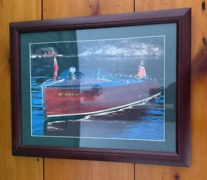 Nice NY Chris Craft Photo Framed Wooden Boat Print, Lake, Cabin/Lodge Decor - Picture 1 of 6