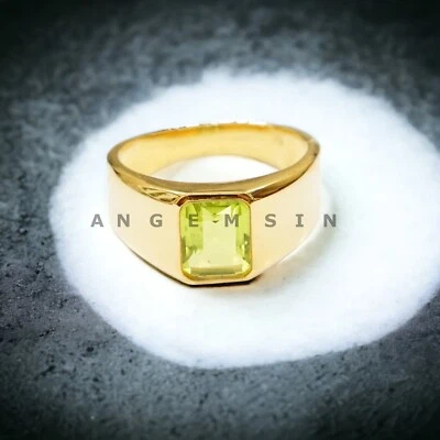 Piedras preciosas de peridoto con anillo chapado en oro de plata de ley 925 para hombre #AL951 Foto 1 de 4