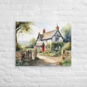 English Country Cottage Wall Art 24x30 Stretched Canvas, Rustic Home Decor - Picture 1 of 2