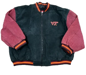 Vintage Virginia Tech Hokies Jacket Men XXL 2XL Suede Leather Bomber Varsity - Picture 1 of 14