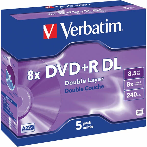 Verbatim 43541 DVD+R Double Layer Matt Silver 8x 8.5GB - Pack Of 5 - Image 1 of 1