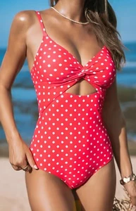 Cupshe Polka Dot Twisted Badeanzug rot Gr. Medium - Bild 1 von 5