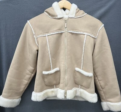 Chaqueta de gamuza sintética para niñas L 14 beige forro de felpa capucha cremallera completa juego escolar Foto 1 de 4