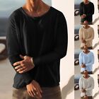 Breathable Men's Loose Long Sleeve Blouse Solid Tee Tops Casual Tshirt