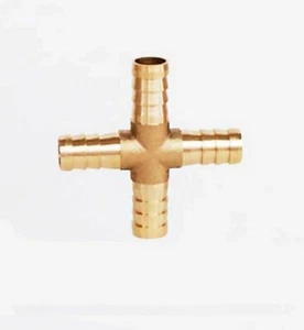 12mm or 14mm 4 Way Cross Brass Hose Barb Tail Connector Fitting Water Air Pipe + - Picture 1 of 1