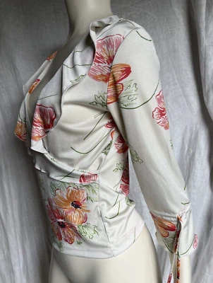 Vintage 90s Ruffle Top Tie Sleeves Fairy Cottage Whimsy Romantic Floral USA Sml - Image 1 of 4
