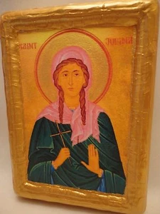 Saint Juliana Roman Catholic & Eastern Orthodox Church Icon on Pine Wood Plaque - Picture 1 of 9