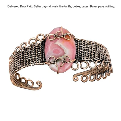 Christmas Sale Copper Oval Rhodochrosite Gemstone Valentine's Day Bangle Cuff - Image 1 of 4