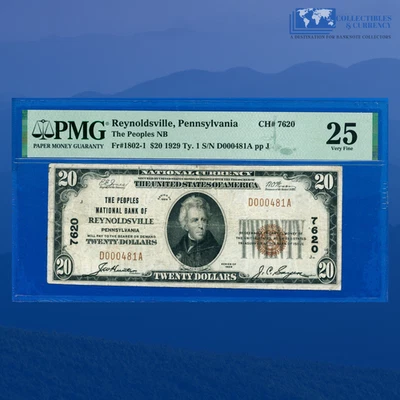 1929 $20 Peoples National Bank Of REYNOLDVILLE, PA, Charter #7620, PMG 25 - Image 1 of 3