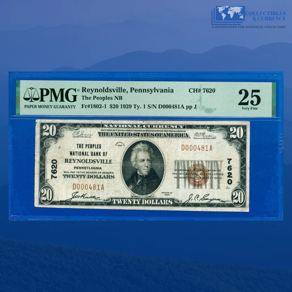 1929 $20 Peoples National Bank Of REYNOLDVILLE, PA, Charter #7620, PMG 25 - Image 1 of 3