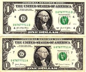 $1 2017  2021  Fancy Serial MATCHING SERIALS G67677711A  D67677711D - Picture 1 of 1