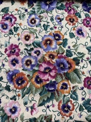 Beige Pansy Fabric Floral Quilt Cotton Cloisonne Purple Flowers Marcus Brothers - Image 1 of 4