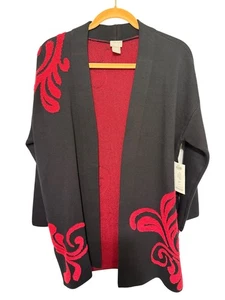 Cárdigan Chico's Nuevo con Etiquetas Negro Con Rojo Pergamino Suéter Mujer 2P/L - Imagen 1 de 6