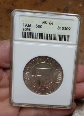 1936 York Commemorative Silver Half Dollar 50C Certified C2 - Image 1 of 4