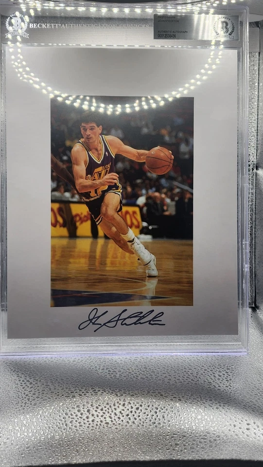 Фотография с автографом Джона Стоктона 9 x 11 дюймов Utah Jazz сертифицированная BAS инкапсулированная - Изображение 1 из 1