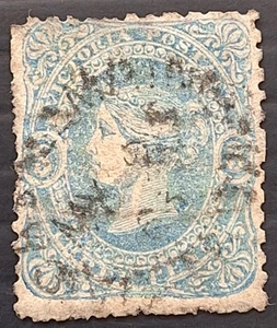 1861 Victoria Australia 3d Pale Blue Beaded Oval Stamp WMK THREE PENCE Used - Picture 1 of 2