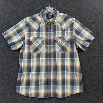 Pendleton Frontier Shirt Men's XL Blue Plaid Western Snap Button Pockets - Image 1 of 4