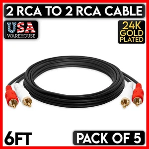 Dual RCA Cable 6 FT Two 2 RCA Stereo Audio Cord Speakers Subwoofer TV 5 Pack - Picture 1 of 3
