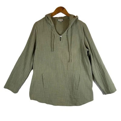 Top túnica de gasa con capucha Pure Jill verde oliva botones bolsillos delanteros informal Foto 1 de 4