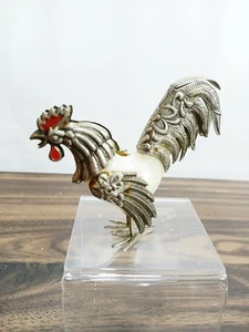 Vtg Very Detailed Metal/Plastic ROOSTER 4" FIGURINE=Marble plastic/Brass (?) - Picture 1 of 17