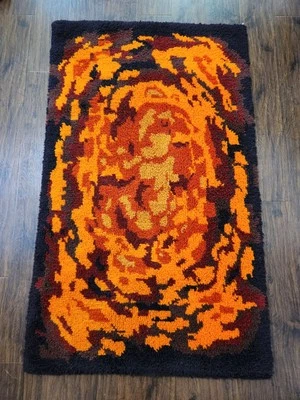 Alfombra MCM - Alfombra Rya Naranja Psicodélica Hecha a Mano - 5'x3'  Foto 1 de 4