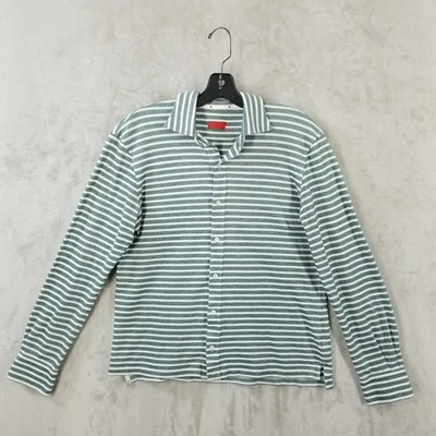 Camisa Isaia Napoli Botón Hombres Jersey Rayas Verdes Piquet Manga Larga Algodón Foto 1 de 4