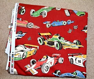 Fabric 5 yds. x 56" wide RACE CARS Orig. Bloomcraft Screen Print w/ Bloomgard - Picture 1 of 4