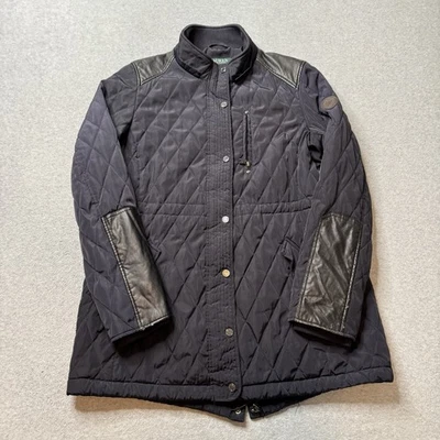 Ralph Lauren куртка женщин большой синий выстеганный пуховик кожаный бизнес пальто - Изображение 1 из 4