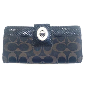 #Auténtica Cartera COACH Negra Serpiente Cuero/Tela Bloqueo Giratorio Cartera Bolso sin asas - Imagen 1 de 11