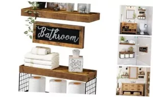 Bathroom Shelves Over Toilet - Paper Storage Wall Mounted Farmhouse Decor - Picture 1 of 7