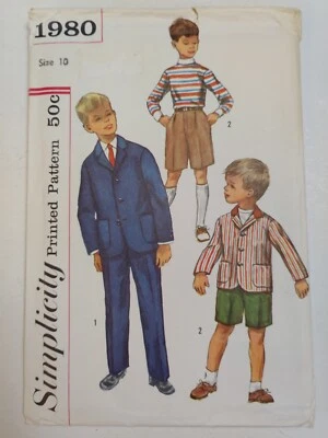 Suit Coat Slacks Shorts Boys 10 Simplicity 1980 Sewing Pattern UC VTG Pants - Image 1 of 4