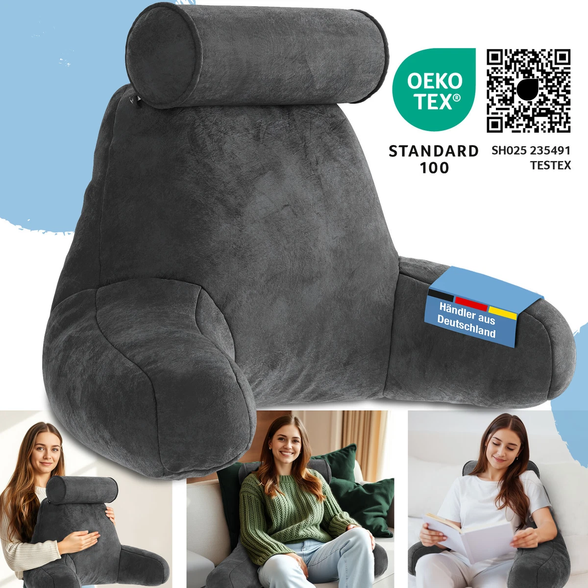 Lesekissen & Rückenkissen Für Bett Und Sofa | Ergonomische Stütze Für Rücken, Kopf & Nacken | Zum Lesen, Fernsehen, Entspannen